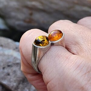 Amber Ring Sterling Silver 925 Natural Baltic Honey Cognac Amber Jewelry